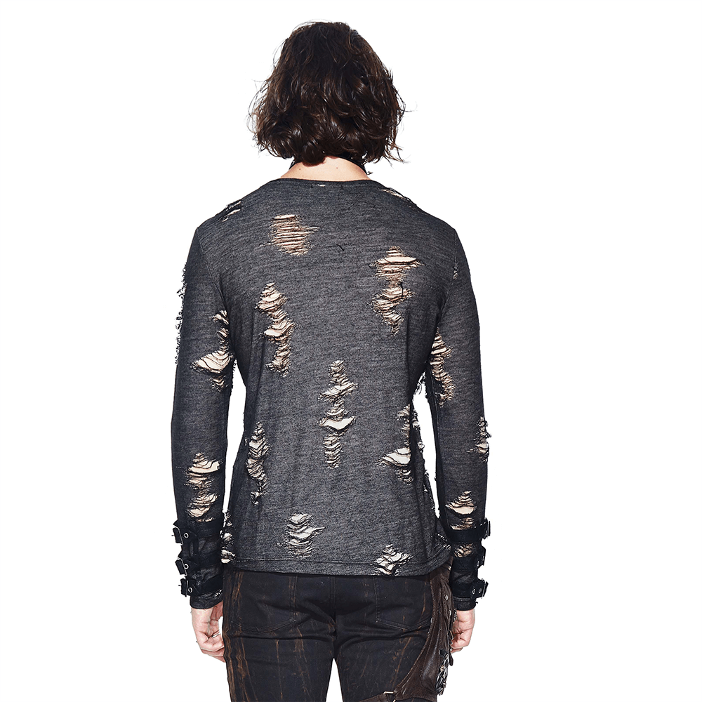 Fashion Punk Men's Long Sleeves Ripped Sweatshirt / Gothic Vintage O-Neck and Lace Up Sweatshirt