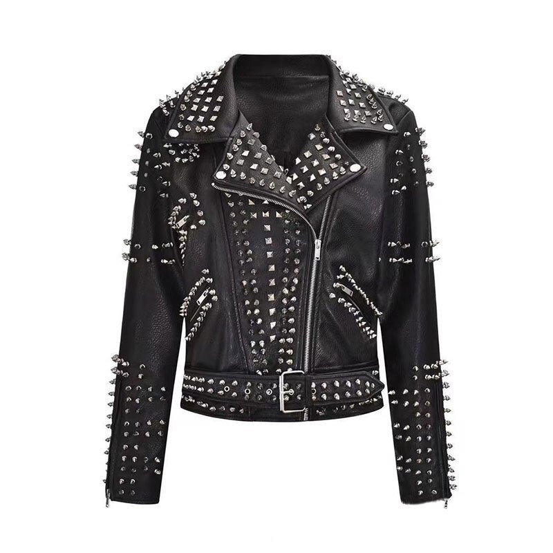 Fashion Punk Rock Beaded Rivet 3D Pattern Jacket / Short Slim Motorcycle PU Leather Jacket - HARD'N'HEAVY