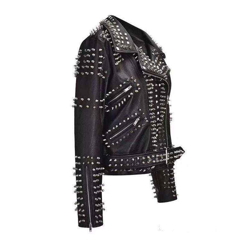 Fashion Punk Rock Beaded Rivet 3D Pattern Jacket / Short Slim Motorcycle PU Leather Jacket - HARD'N'HEAVY