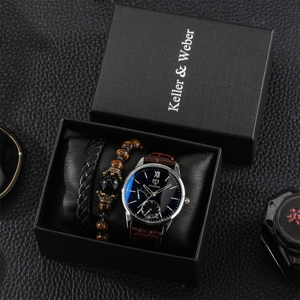 Fashion Quartz Wristwatch Watch for Men / Prestigious Sets of Watches and Beaded Bracelets - HARD'N'HEAVY