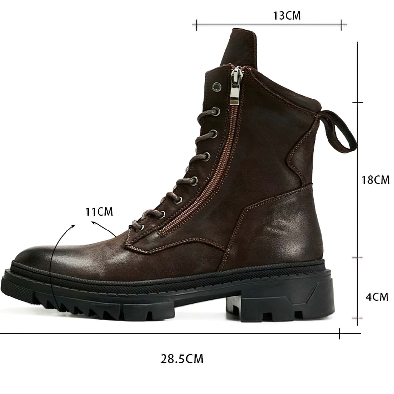 Men's retro leather motorcycle boots with zipper, flexible sole, stylish design, perfect for any adventure.