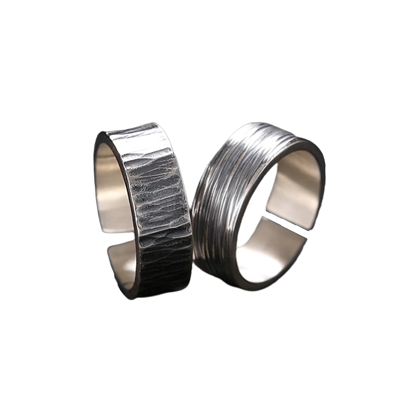 Stylish unisex fashion retro couple rings in S999 sterling silver, perfect for men and women.