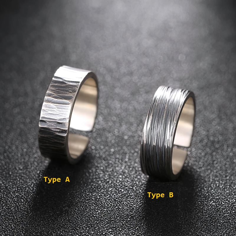 Fashion retro unisex couple rings made of S999 sterling silver, showcasing Type A and Type B designs.