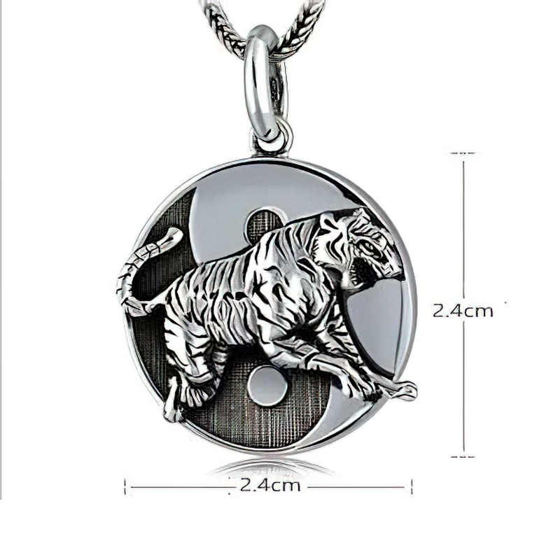 Sterling silver retro pendant featuring a tiger print design, perfect for unisex stylish accessories.