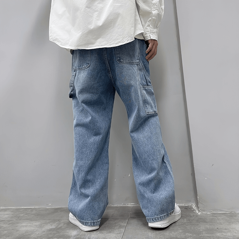 Fashion Ripped Straight Baggy Jeans / Men's Denim Clothing / Casual Comfy Male Pants