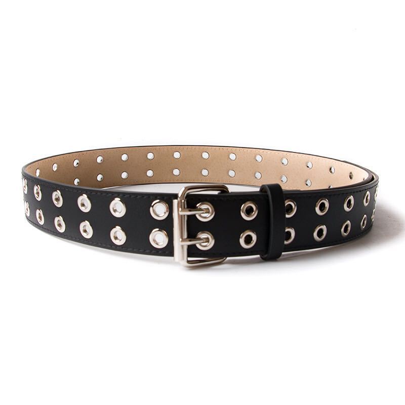 Fashion rivet luxury designer punk grommet belt in black PU leather, perfect for unisex style and versatile outfits.