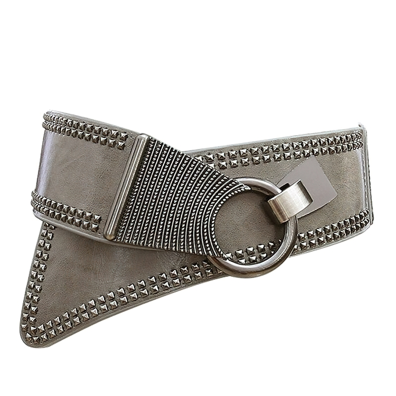 Fashion Rock Style Wide Belt With Rivet For Women / Elastic Belt With Round Metal Buckle - HARD'N'HEAVY