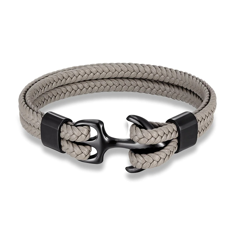 Unisex casual fashion rope bracelet with stainless steel anchor in stylish grey color.
