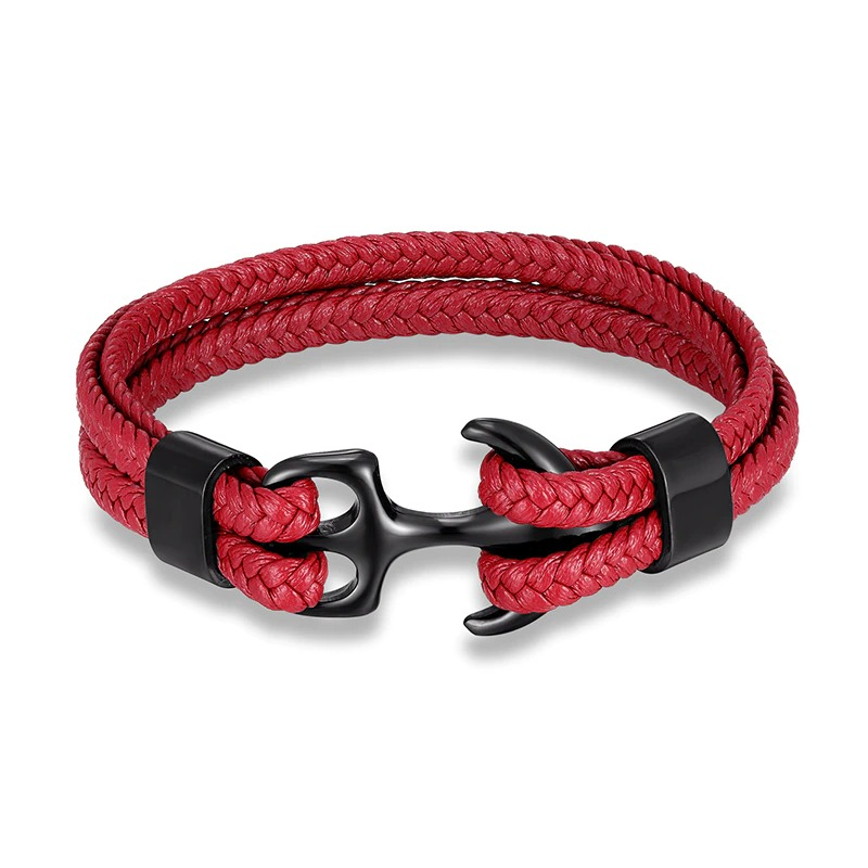 Stylish red rope bracelet with stainless steel anchor, perfect unisex casual jewelry for all outfits.