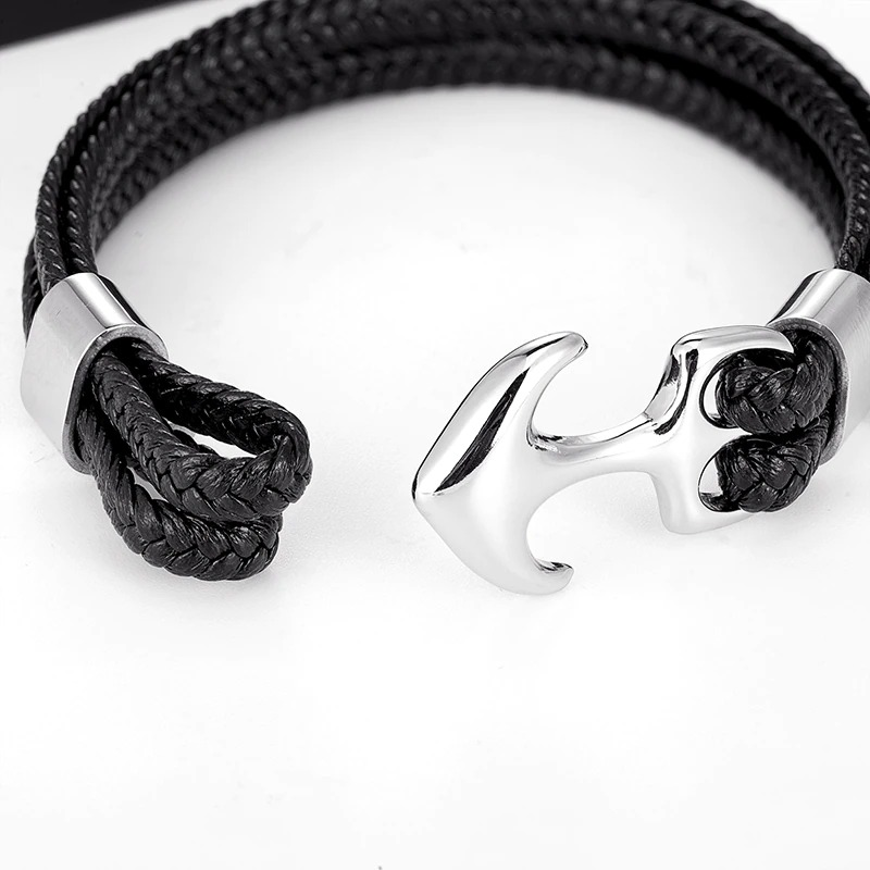 Fashion rope bracelet with stainless steel anchor, unisex casual jewelry for men and women.