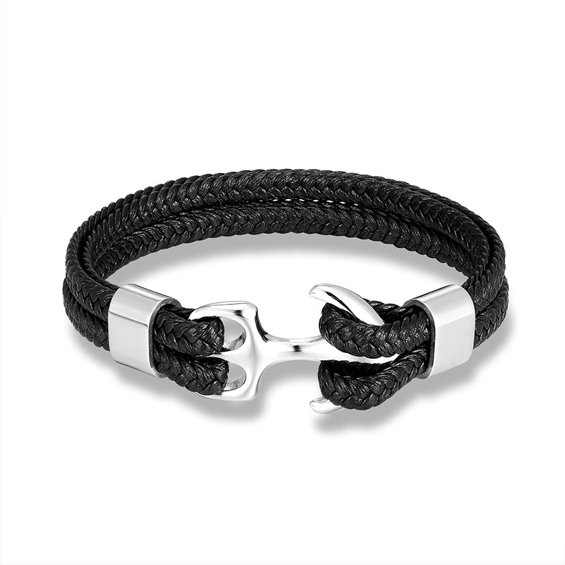Fashion Rope Bracelets with Stainless Steel Anchor / Genuine Leather Bracelets for Women and Men - HARD'N'HEAVY