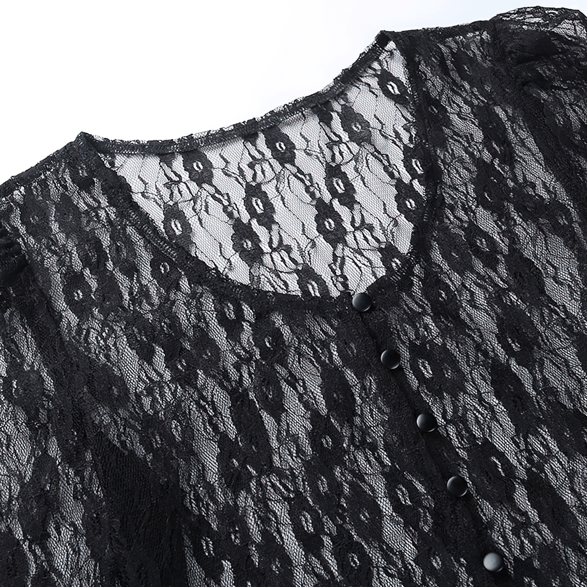 Elegant black lace crop top for women featuring a button closure and gothic style design.