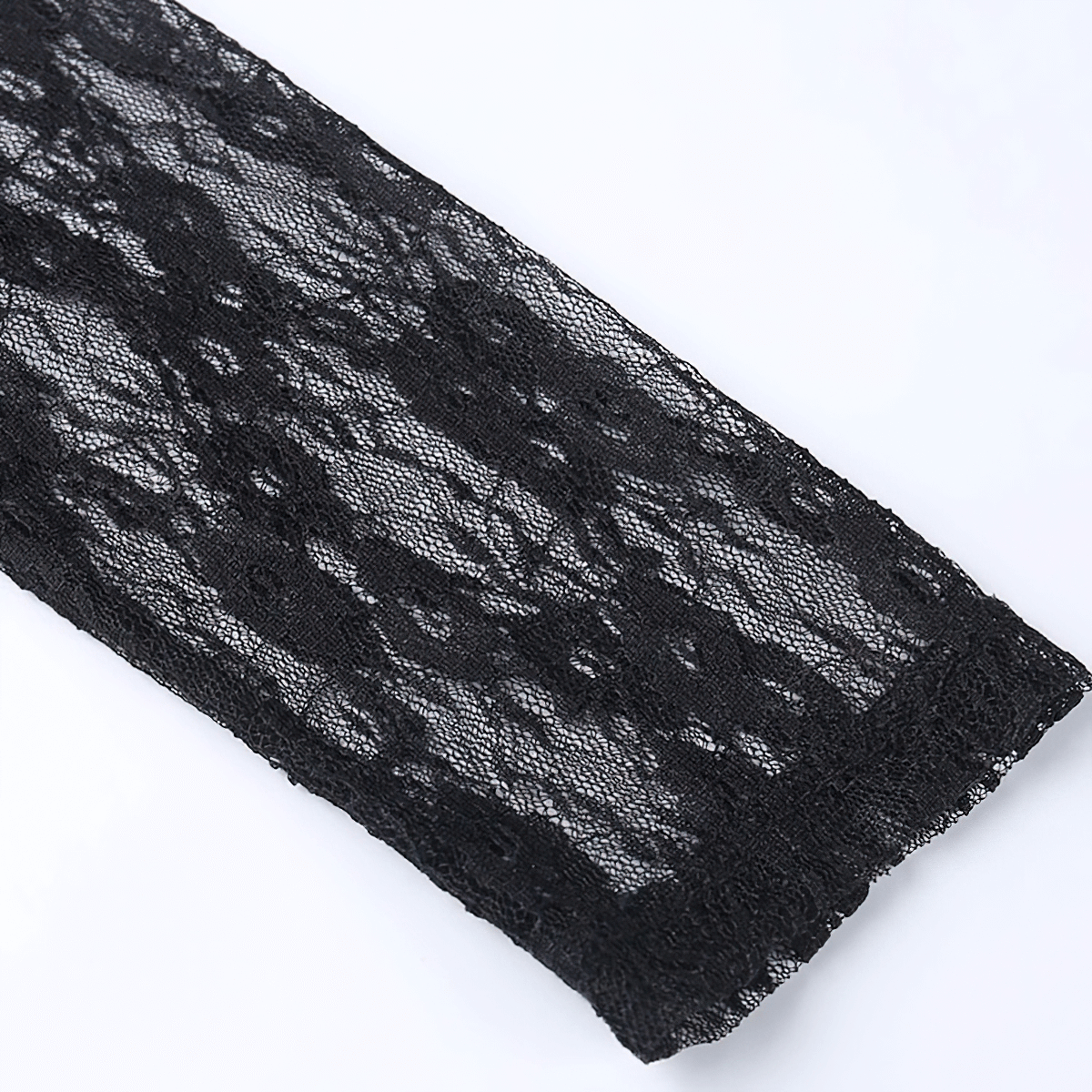 Black lace fabric showcasing intricate designs for gothic style women's crop top.