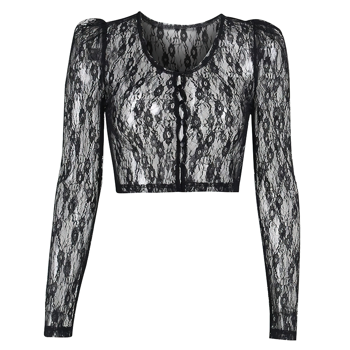 Fashion Sexy Lace See Through Top for Women / Aesthetic Button Long Sleeve Crop Top - HARD'N'HEAVY