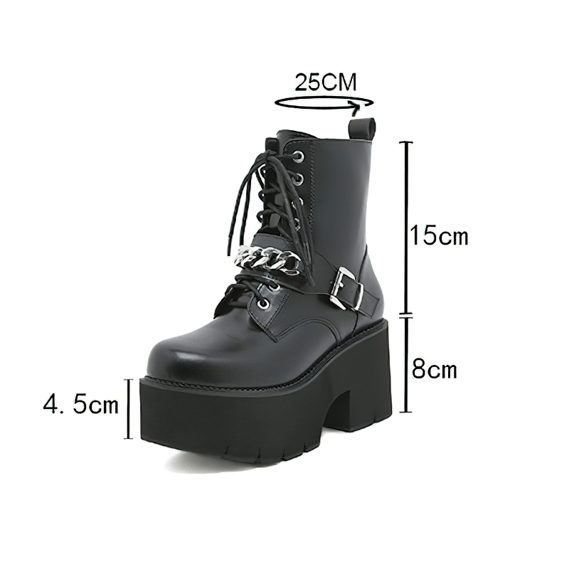 Fashion Side Zipper Ankle Combat Boots / Chains High Platform Short Boots