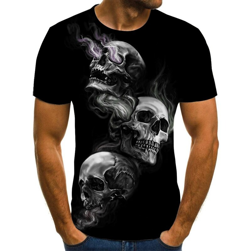 Fashion Skulls Printed T-shirt in Rock Style / 3D Print Short Sleeves T-shirts for Men and Women - HARD'N'HEAVY