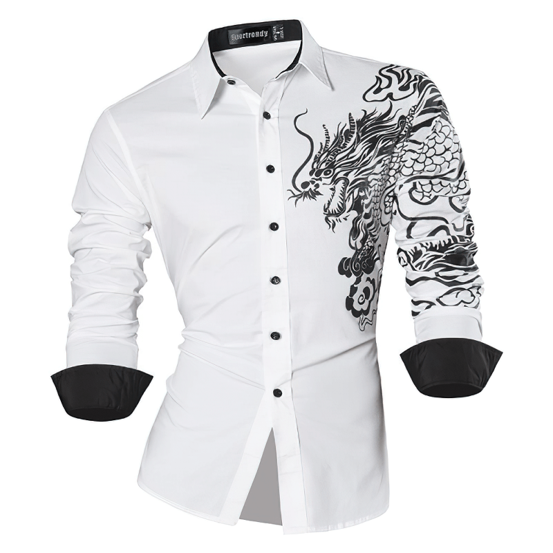 Fashion Slim Dragon Print Shirts / Alternative Clothing for Men / Cool Long Sleeve Shirts - HARD'N'HEAVY