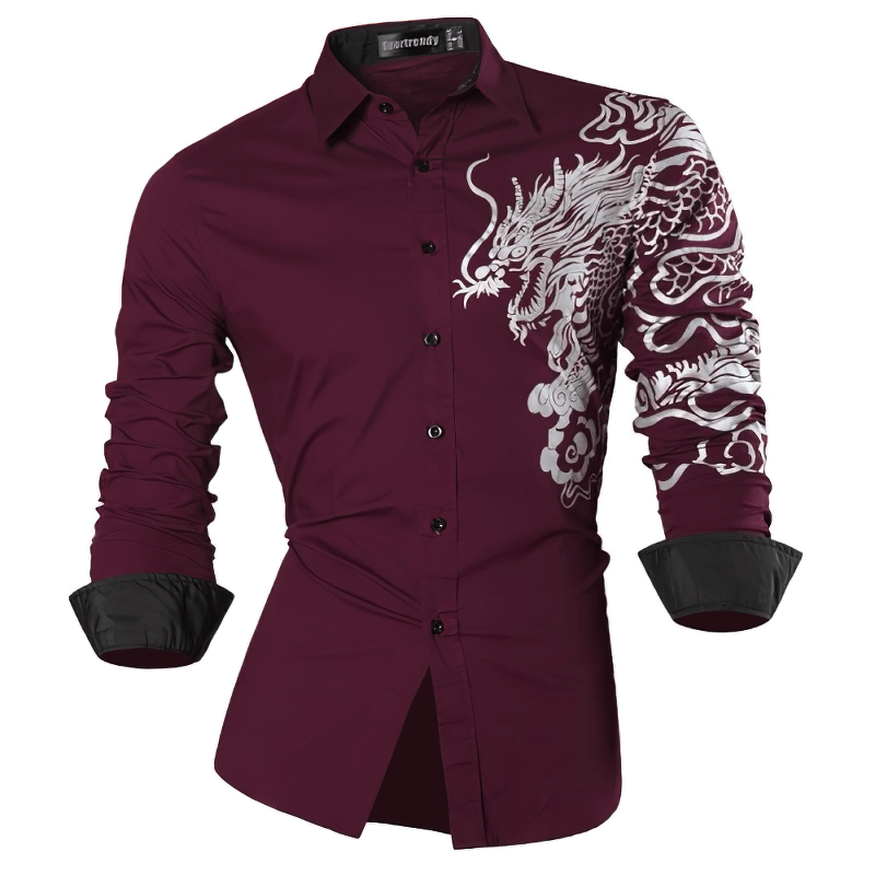 Fashion Slim Dragon Print Shirts / Alternative Clothing for Men / Cool Long Sleeve Shirts - HARD'N'HEAVY