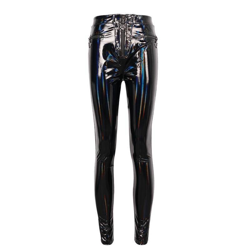 Fashion slim PU leather pants for women, featuring a stylish zipper and a shiny wetlook finish.