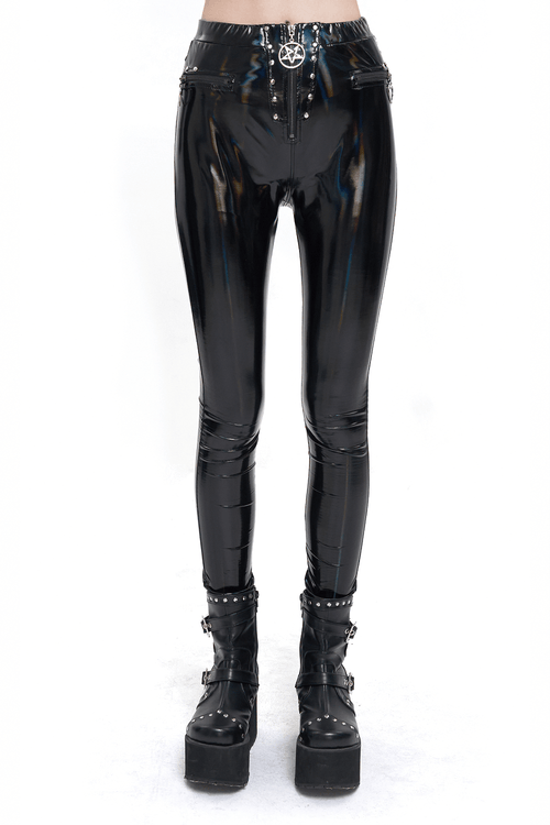 Modische, schlanke Pu-Lederhose für Damen / Wetlook-Hose mit Reißverschluss