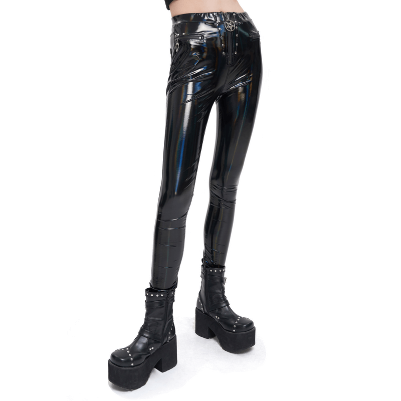 Fashion Slim Pu Leather Pants For Women / Comfortable Zipper Wetlook Pants