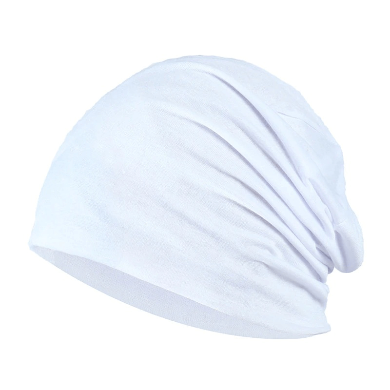 White unisex stretch cotton beanie hat, soft and stylish, perfect casual accessory for men and women.
