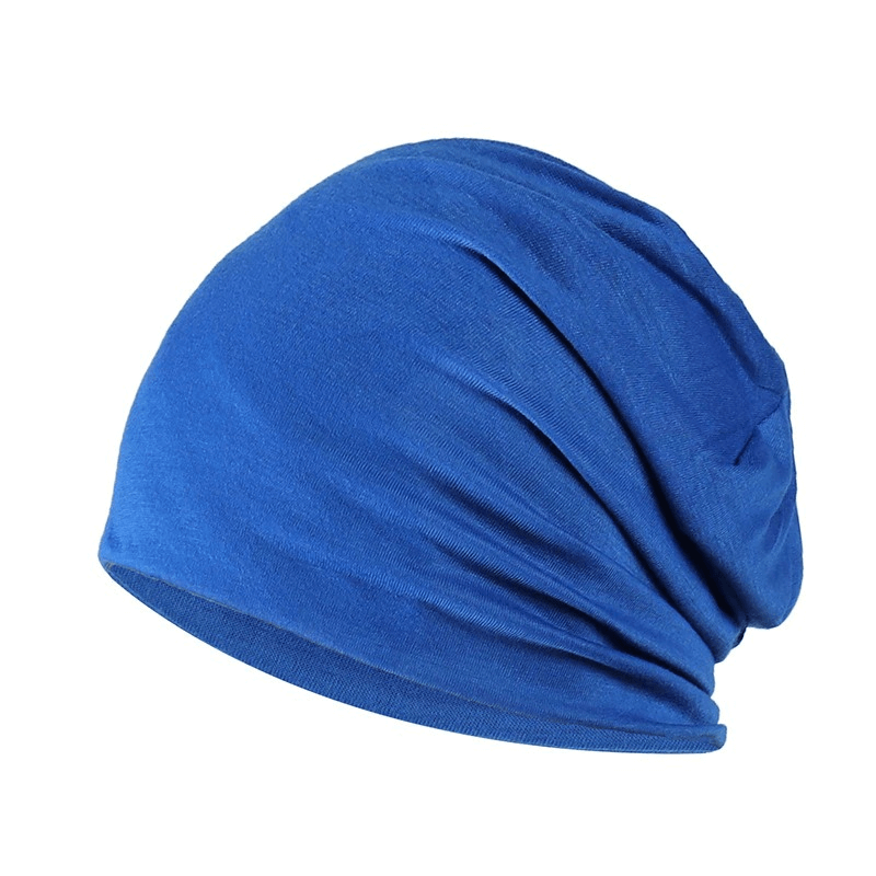 Bright blue unisex stretch cotton beanie hat, perfect for casual style and comfort in any season.