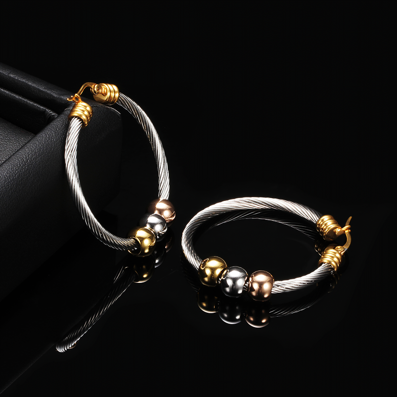 Fashionable stainless steel earrings in silver color with stylish twisted design and colorful embellishments.