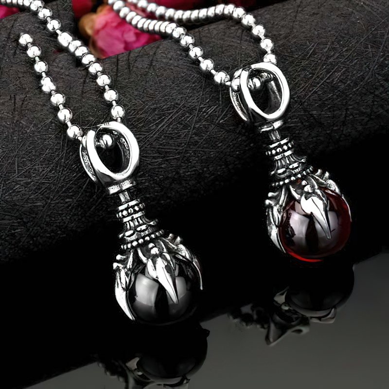 Fashionable alternative stainless steel pendant necklace with claw design and colorful stones, perfect for unisex style.