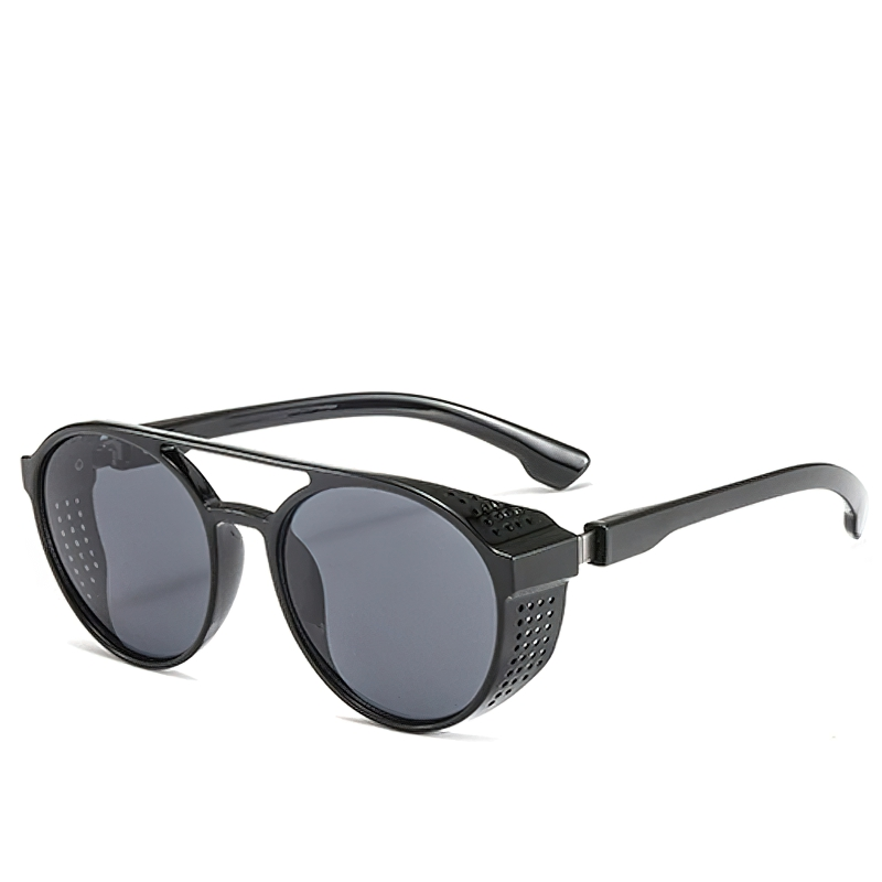 Fashionable steampunk sunglasses for men and women with round flip-up design, perfect retro accessory for any style.