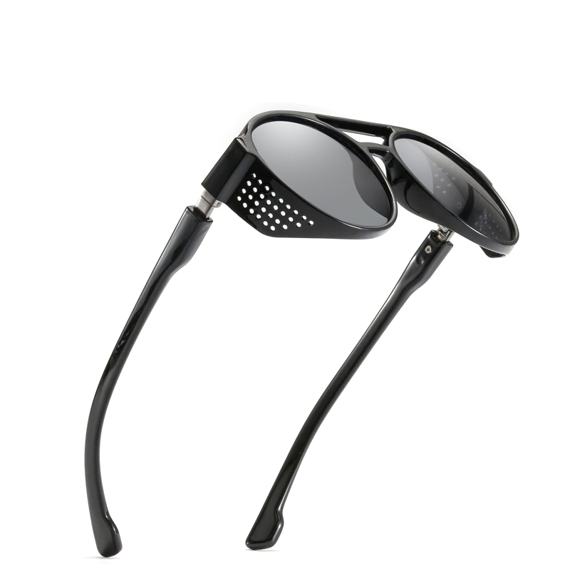 Unisex vintage steampunk sunglasses with round lenses and stylish black design, perfect for retro fashion lovers.