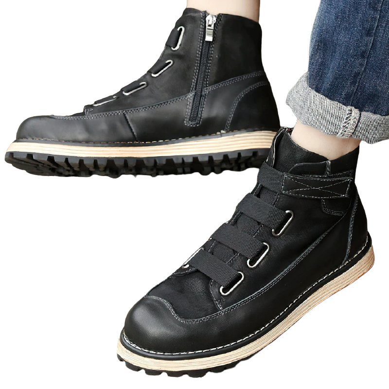 Fashion Stitching Boots Of Genuine Leather For Men / Casual Male Shoes Of Pigskin - HARD'N'HEAVY