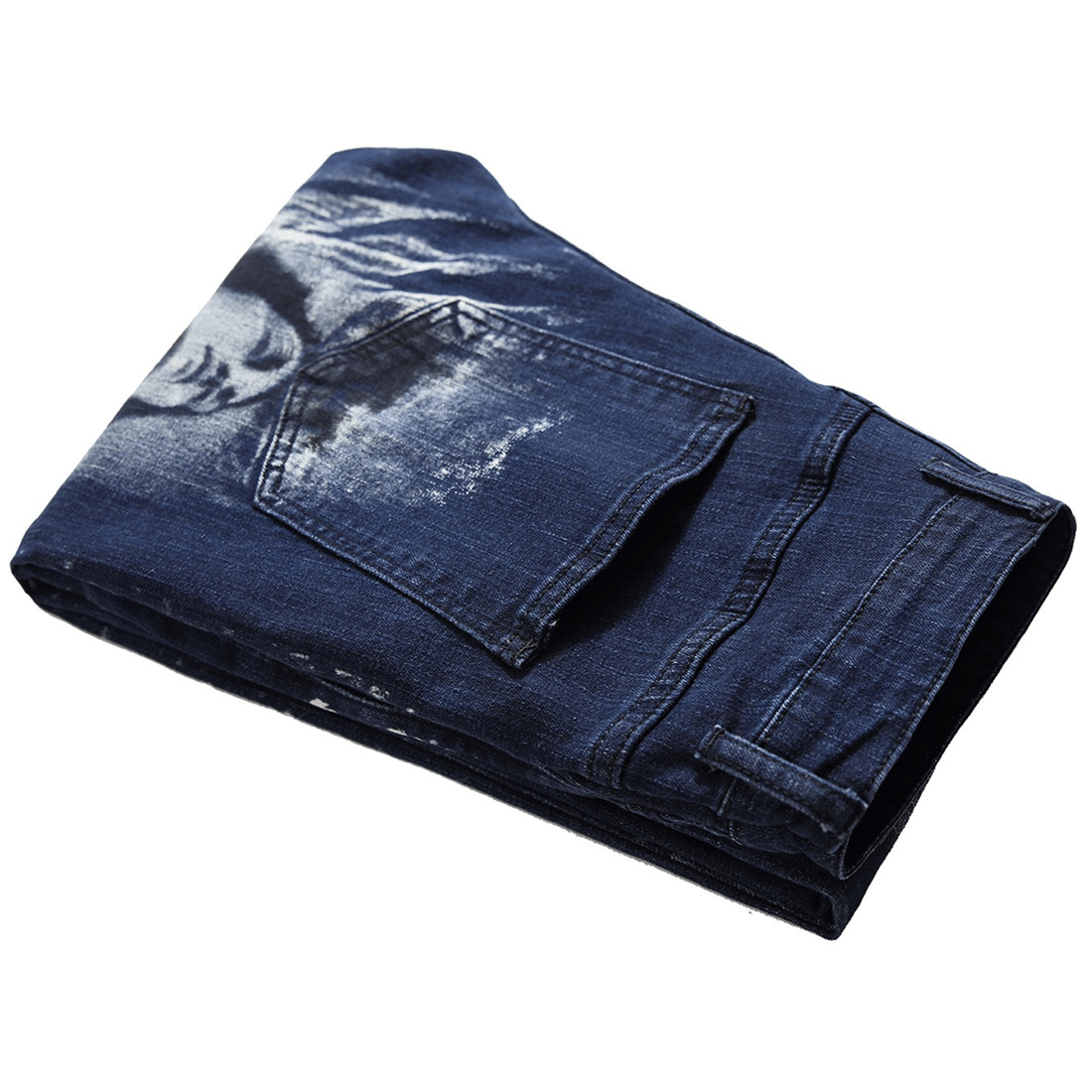 Fashion Straight Jeans with Wolf and Women 3D Pattern / Punk Style Denim Trousers for Men
