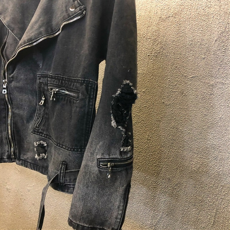 Fashion Streetwear Denim Jacket In Rock Style / Men's Black High Quality Jacket - HARD'N'HEAVY