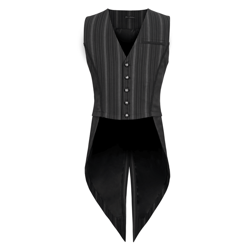 Fashion Stripes Waistcoat with Datachable Swallow Tail / Gothic Black Waistcoat with Patterned Buttons