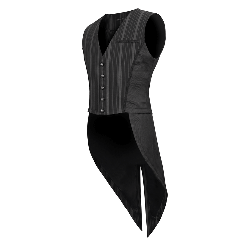 Gothic black waistcoat with detachable swallow tail and patterned buttons, perfect for stylish, edgy fashion.