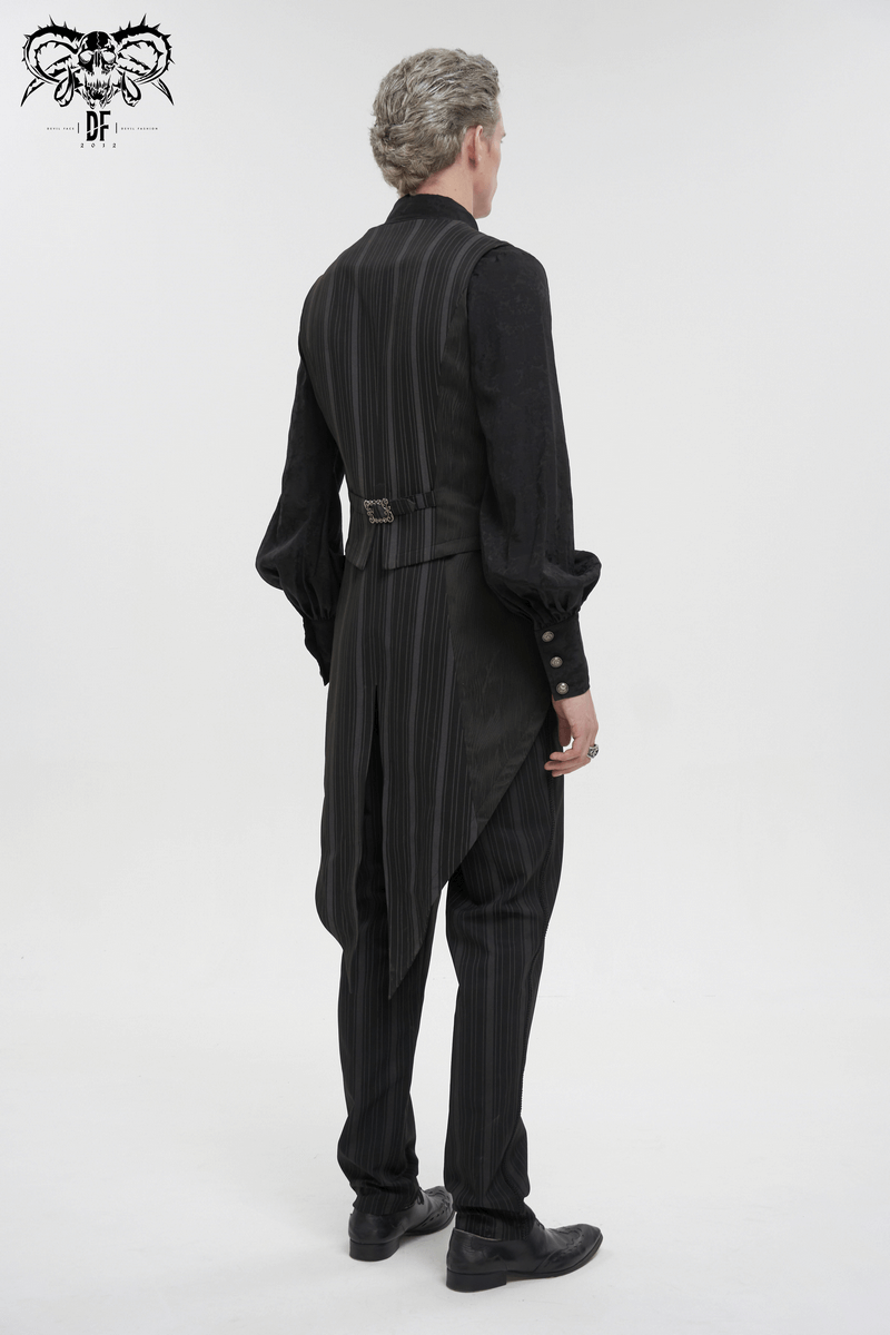 Gothic black waistcoat with detachable swallowtail, showcasing stylish stripes and elegant back design.
