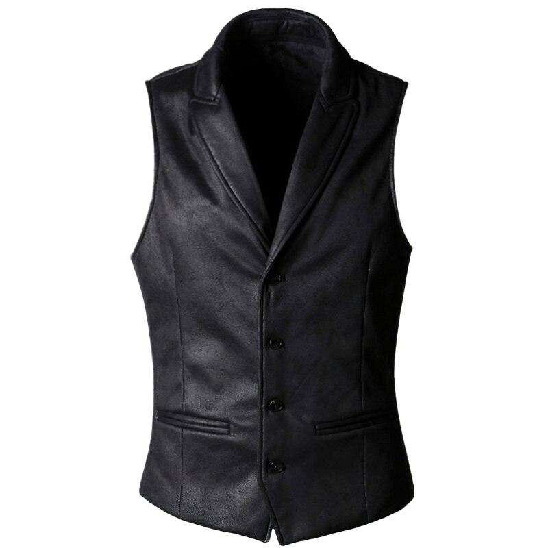 Men's black suede vest, a steampunk inspired slim waistcoat with buckle back for a stylish look.