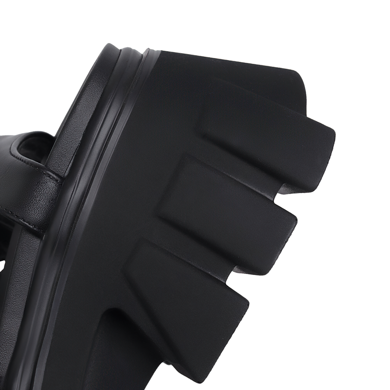 Close-up of fashion summer high platform sandals with a chunky black sole and stylish design elements.