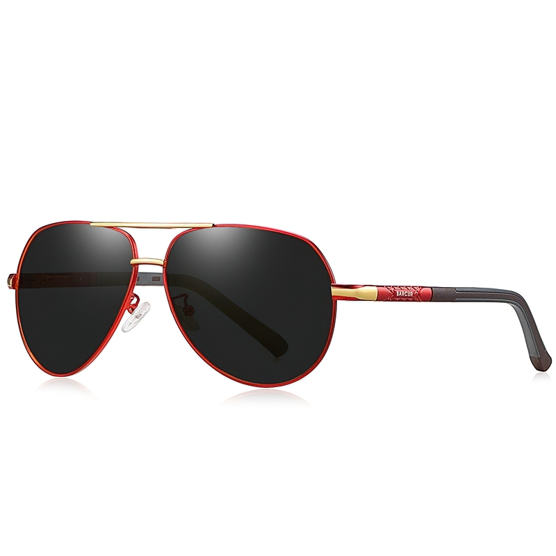 Stylish unisex sunglasses with black lenses and red frame, perfect for driving and casual wear.