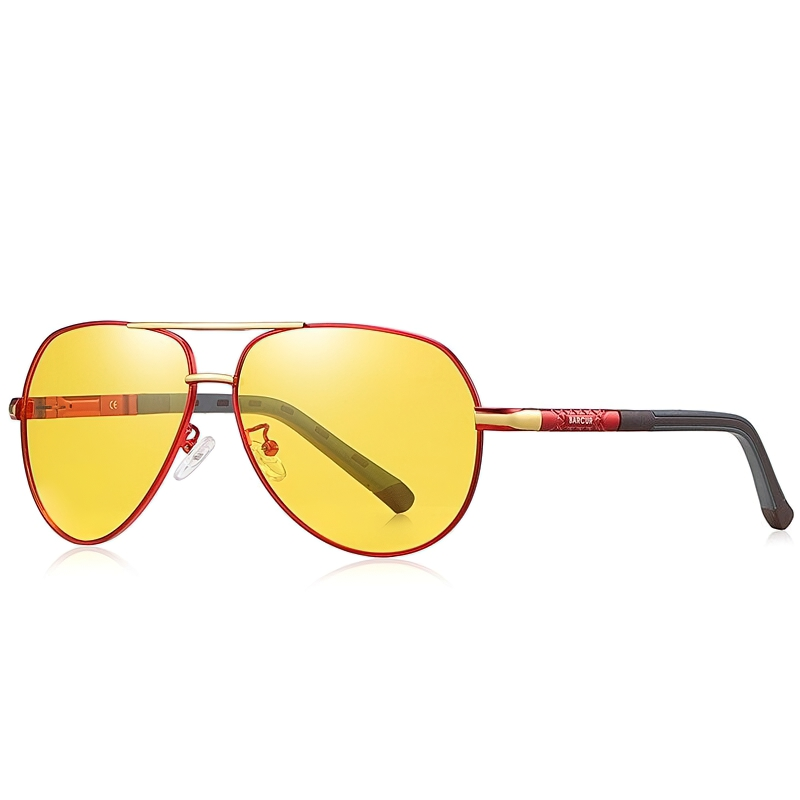 Unisex fashion sunglasses with yellow lenses and stylish red frames for driving protection and casual wear.