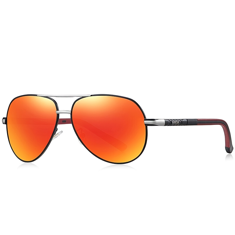 Stylish unisex sunglasses with orange mirrored lenses, perfect for driving and casual wear. Quality protection for your eyes.