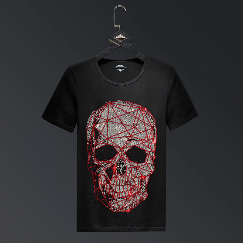 Fashion t-shirt featuring a rhinestone skull design, perfect for alternative style outfits.