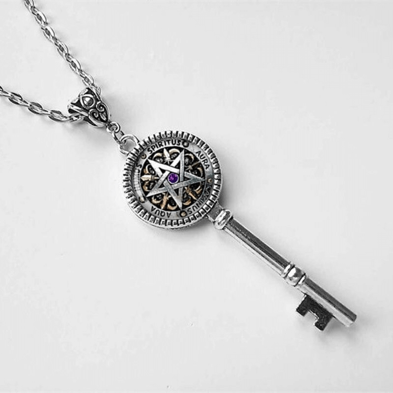 Unisex Key of Solomon pendant with pentagram design, stylish magic accessory for men and women.