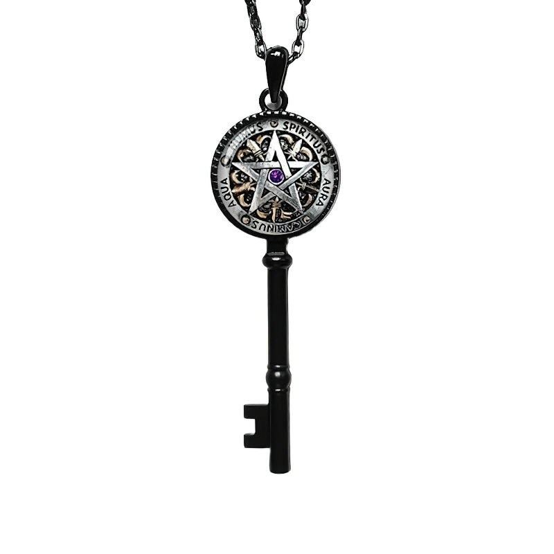 Unisex pendant featuring a key design with a pentagram, perfect for magical accessory lovers.