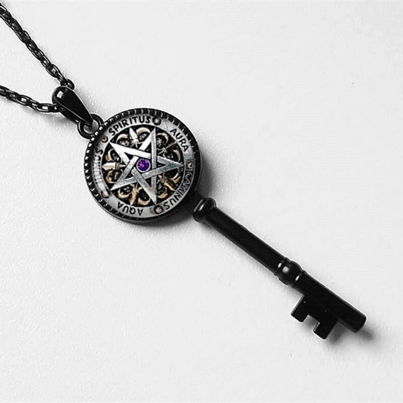 Unisex Key of Solomon pendant with pentagram design, stylish magic accessory for men and women.