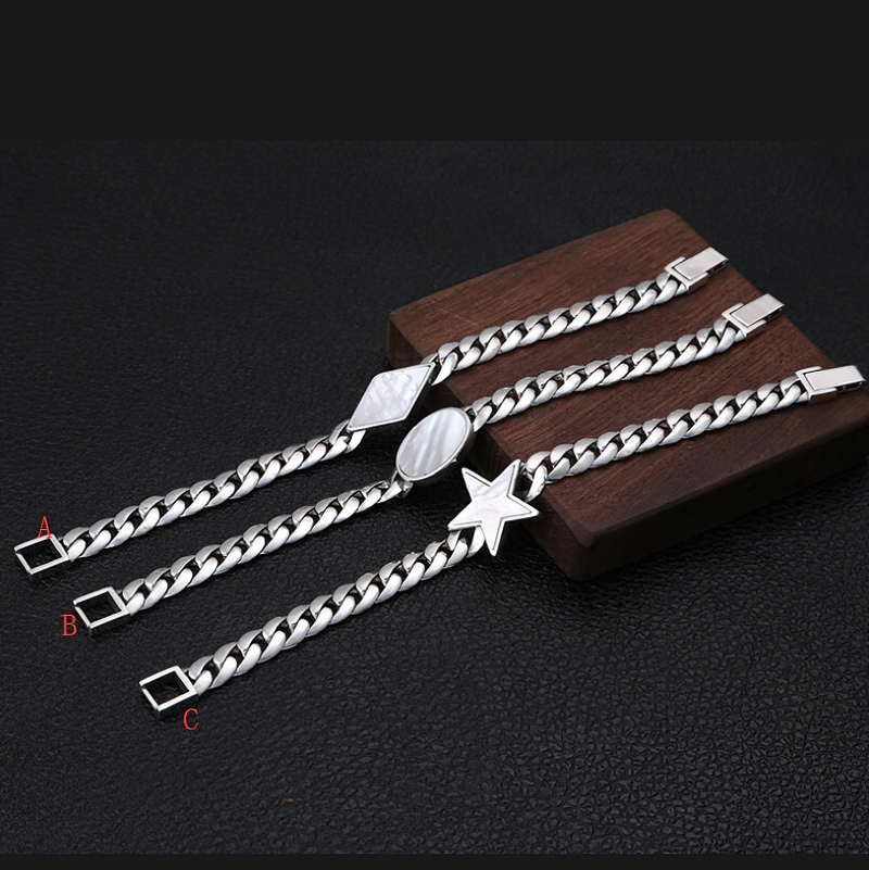 Men's 925 sterling silver bracelet collection featuring trendy retro designs and various shapes.