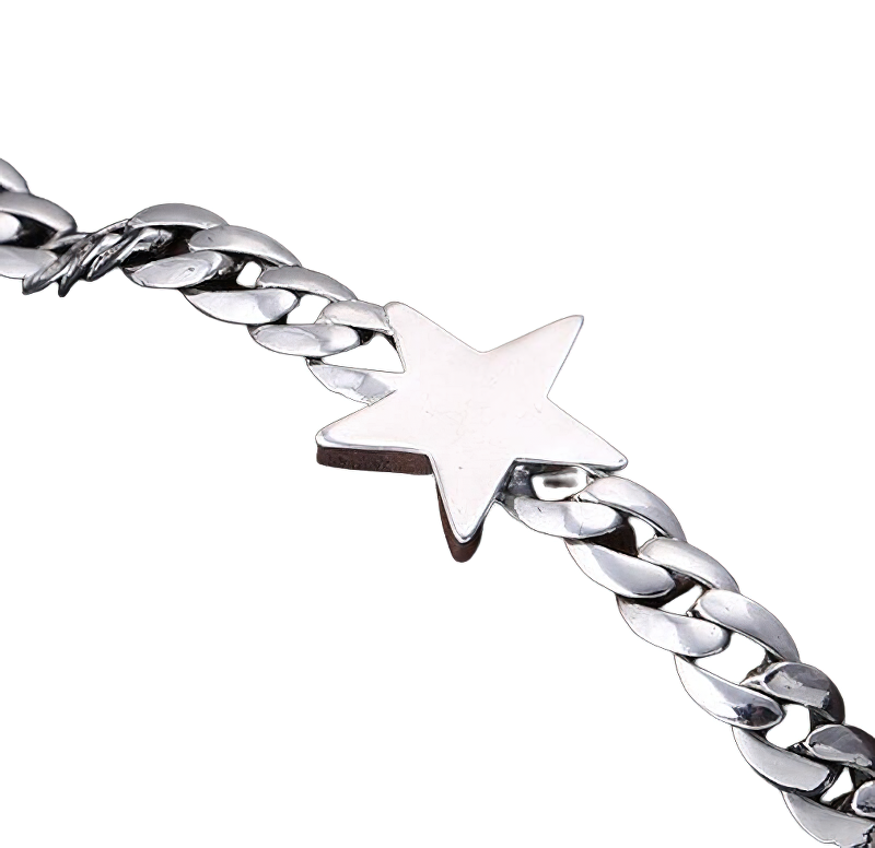 Trendy sterling silver bracelet for men with a star charm and retro chain design, perfect casual jewelry for hands.
