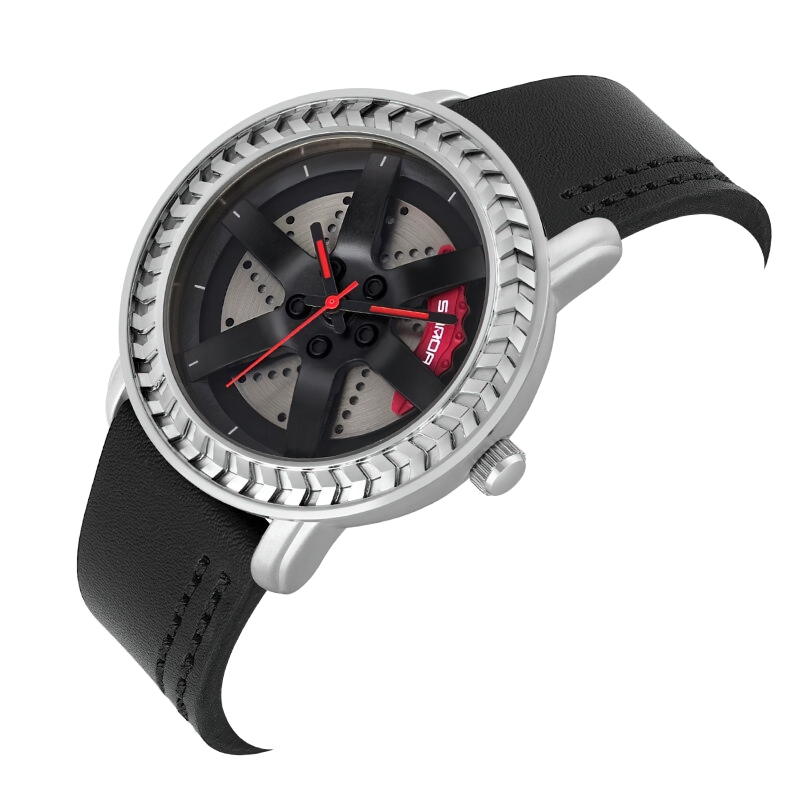 Men's stylish waterproof watch featuring a brake disc and wheel design, perfect casual accessory.