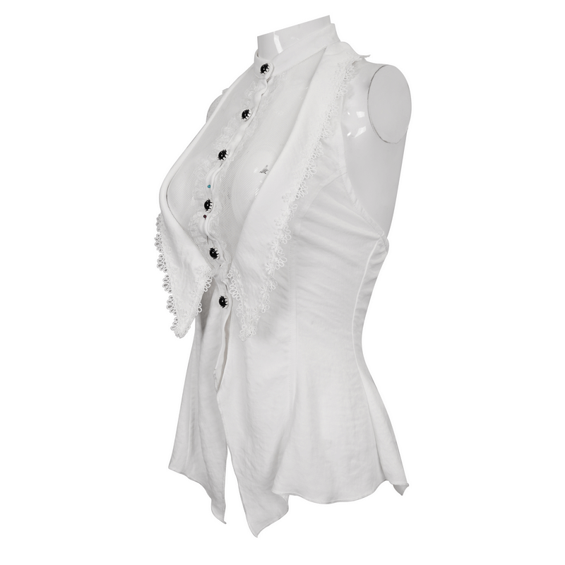Fashion White Sleeveless Halter Blouse with Lace-up on Back / Sexy Female Shirt with Black Buttons